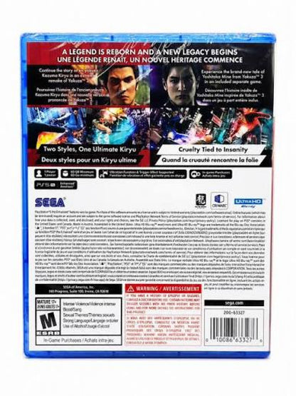 Yakuza Kiwami 3 and Dark Ties PlayStation 5 PS5 for action adventure role playing video game fans featuring open world Japanese environments intense street combat cinematic storytelling Kazuma Kiryu and Yoshitaka Mine character driven missions dramatic crime narratives mini games side activities and enhanced gameplay content collectible gaming appeal back cover art
