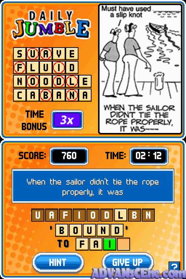 Jumble Madness gameplay for Nintendo DS (DS) word puzzle video game