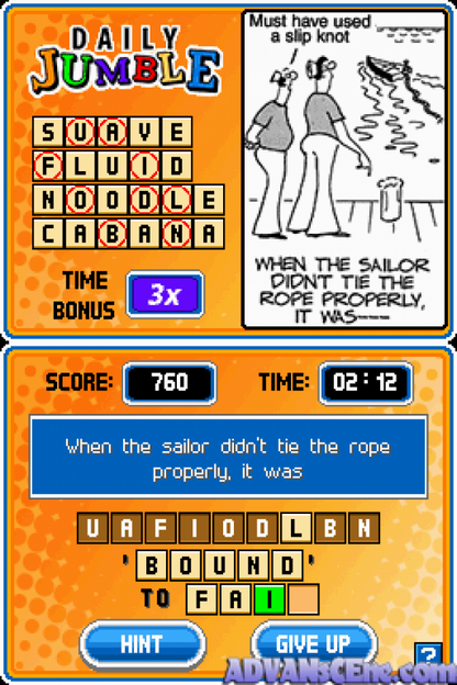 Jumble Madness gameplay for Nintendo DS (DS) word puzzle video game