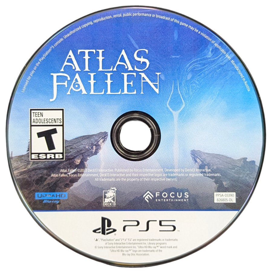 Atlas Fallen Limited Edition Case PlayStation 5 action RPG sand-surfing across fantasy desert landscapes gauntlet-powered combat shapeshifting weapons co-op multiplayer aerial traversal sun-scorched world lore-driven quests defeating wraiths Focus Entertainment disc