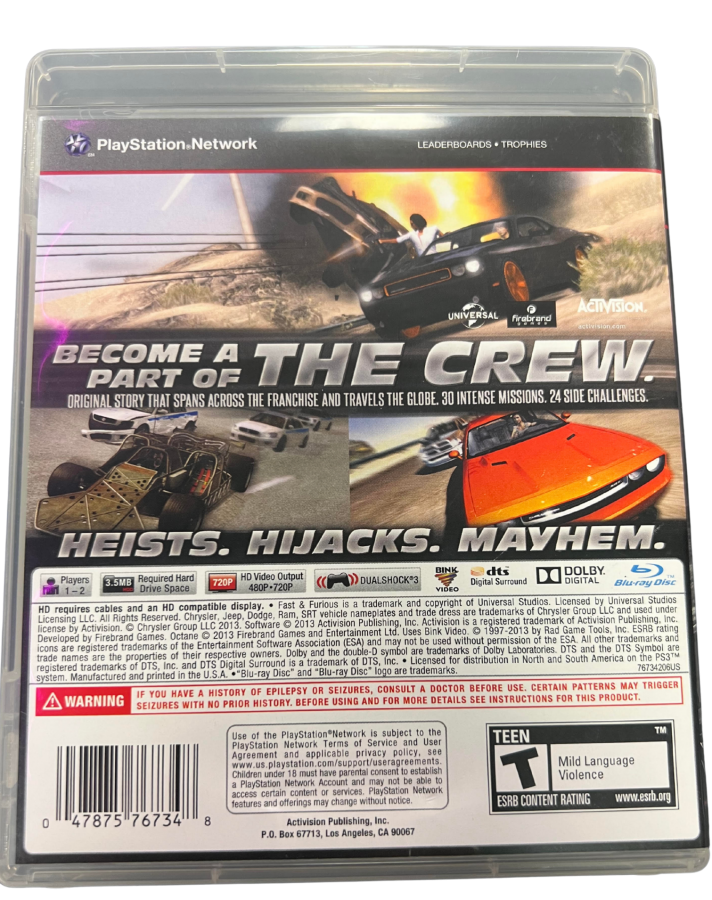 Fast and the Furious Showdown PlayStation 3 PS3 for racing video game fans featuring high speed street racing action movie inspired gameplay customizable vehicles explosive driving missions cooperative multiplayer challenges intense car stunts and cinematic racing adventure collectible gaming appeal back cover