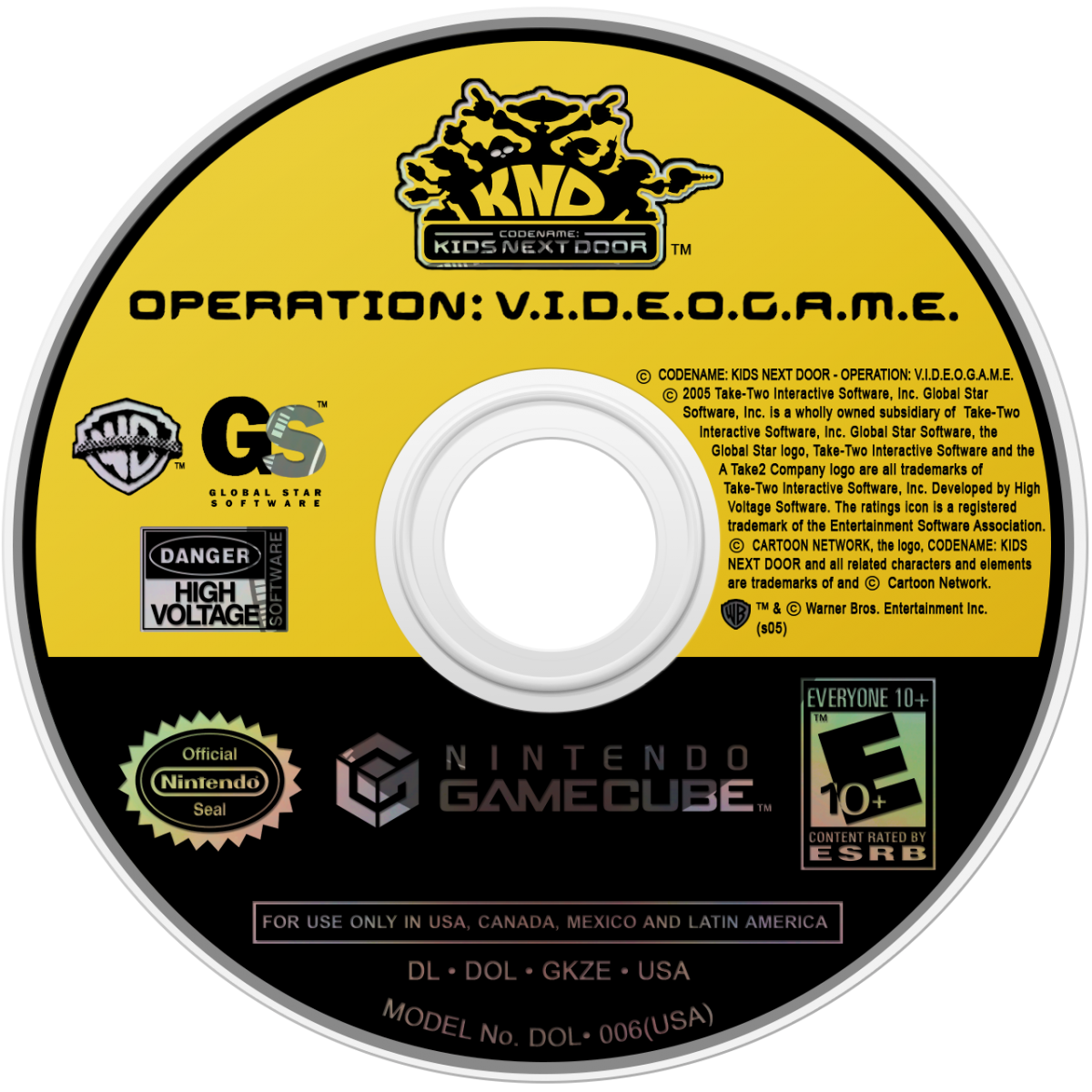 Codename: Kids Next Door Operation: V.I.D.E.O.G.A.M.E. GameCube GC video game, action adventure, cartoon-based gameplay, family-friendly, multiplayer, Nintendo GameCube title disc art