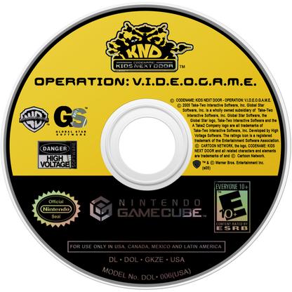 Codename: Kids Next Door Operation: V.I.D.E.O.G.A.M.E. GameCube GC video game, action adventure, cartoon-based gameplay, family-friendly, multiplayer, Nintendo GameCube title disc art