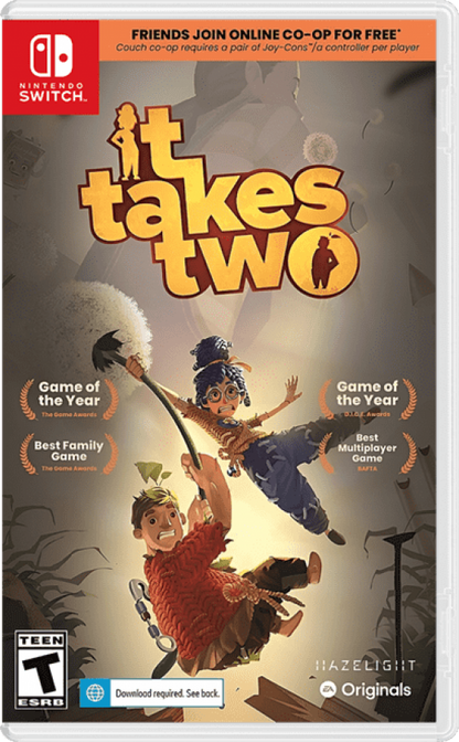 It Takes Two Nintendo Switch NS video game featuring cooperative action adventure gameplay two player teamwork platforming challenges puzzle solving colorful environments character abilities and story driven gameplay Nintendo Switch gaming retro video game collection cover art