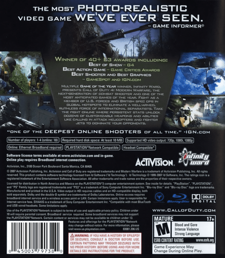 Call of Duty 4: Modern Warfare back cover art for PlayStation 3 (PS3) video game