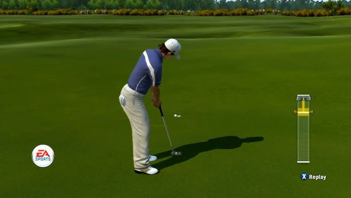 Tiger Woods PGA Tour 10 PlayStation 3 golf simulation video game featuring the US Open at Bethpage Black precision putting controls real-time weather from The Weather Channel and Tournament Challenge mode reliving historic golf moments gameplay screenshot