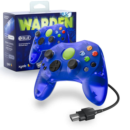 WARDEN Wired Controller for Original Xbox featuring ergonomic gamepad design responsive analog sticks precision buttons durable wired connection compatible with Original Xbox consoles comfortable gameplay and collectible gaming appeal box front