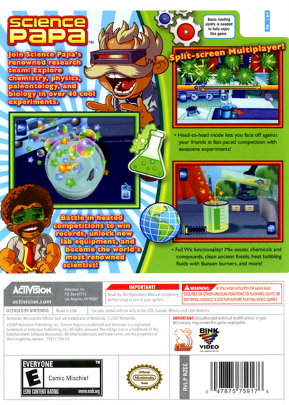 Science Papa – Nintendo Wii (Wii) science-themed puzzle simulation video game back of case