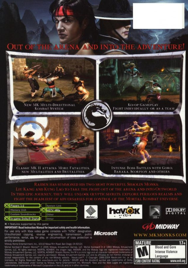 Mortal Kombat: Shaolin Monks – Xbox (XBOX) Back Cover Art for this Xbox Original Game