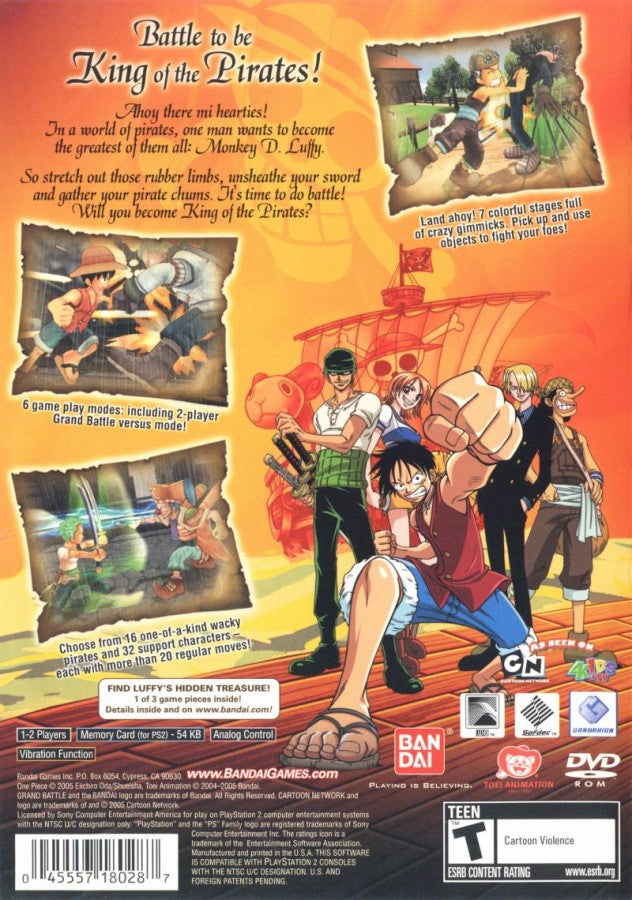 One Piece: Grand Battle – PlayStation 2 (PS2) video game back of case, 3D fighting action game.