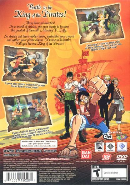 One Piece: Grand Battle – PlayStation 2 (PS2) video game back of case, 3D fighting action game.