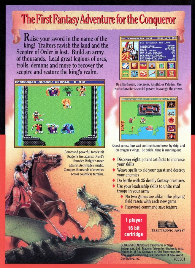 Kings Bounty The Conquerors Quest Sega Genesis retro video game strategy RPG gameplay (1991)