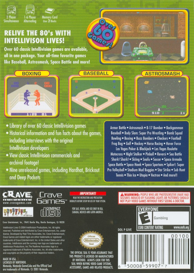 Intellivision Lives retro PlayStation 2 video game Intellivision classic arcade compilation retro gaming vintage console collection multiplayer nostalgic gameplay console title PlayStation 2 release back of case