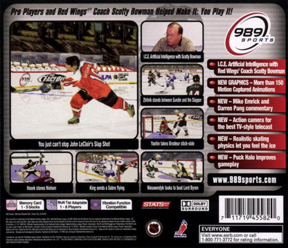 NHL FaceOff 2000 PlayStation 1 hockey sports simulation video game 989 Sports official NHL teams players season mode playoffs multiplayer exhibition matches back cover art