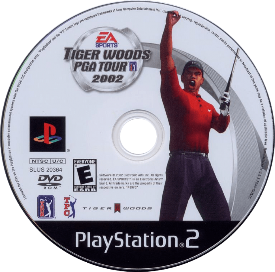 Tiger Woods PGA Tour 2002 – PlayStation 2 (PS2) video game disc, golf sports simulation.