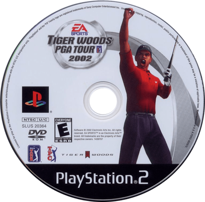 Tiger Woods PGA Tour 2002 – PlayStation 2 (PS2) video game disc, golf sports simulation.
