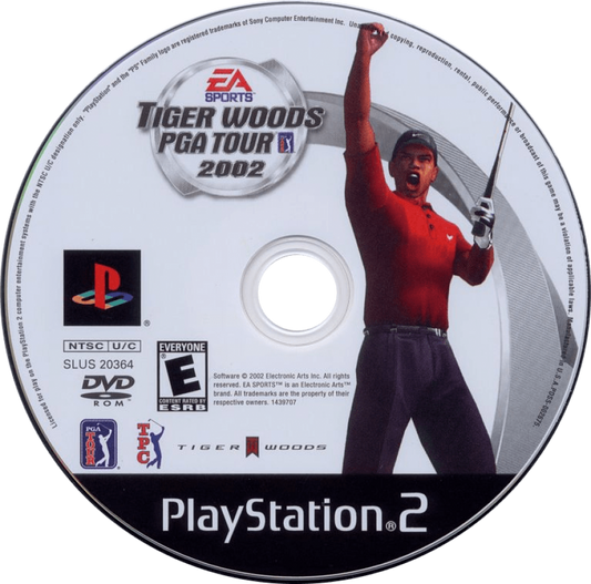 Tiger Woods PGA Tour 2002 – PlayStation 2 (PS2) video game disc, golf sports simulation.
