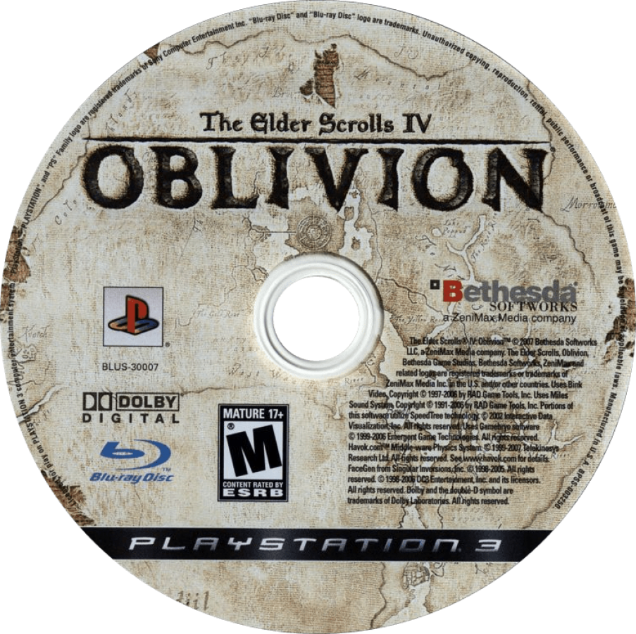 The Elder Scrolls IV: Oblivion disc art for PlayStation 3 (PS3) video game