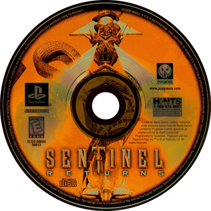 The Sentinel Returns PlayStation PS1 for strategy adventure video game fans featuring futuristic exploration puzzle solving strategic resource management mysterious sci fi environments atmospheric gameplay challenging missions and classic retro PlayStation gaming collectible appeal disc