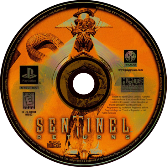 The Sentinel Returns PlayStation PS1 for strategy adventure video game fans featuring futuristic exploration puzzle solving strategic resource management mysterious sci fi environments atmospheric gameplay challenging missions and classic retro PlayStation gaming collectible appeal disc