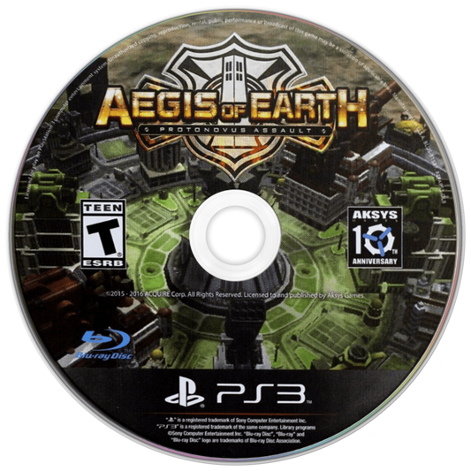 Aegis of Earth: Protonovus Assault disc for PlayStation 3 (PS3) video game