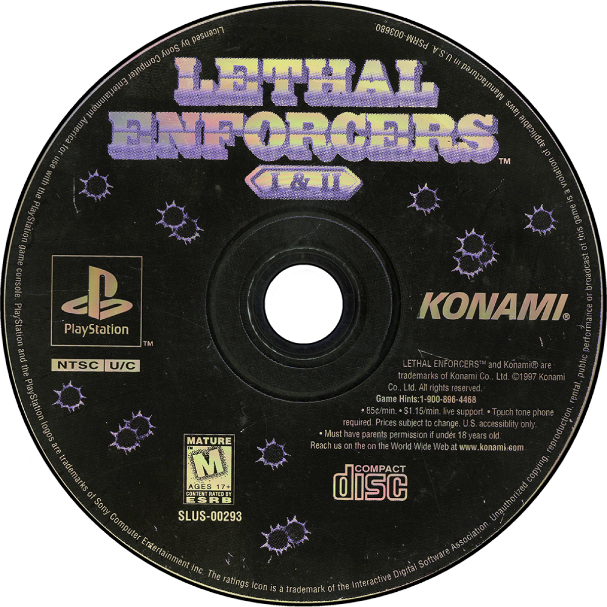 Lethal Enforcers 1 and 2 PlayStation 1 PS1 light gun shooter arcade style Konami game retro video game disc collection police action shooting game for PS1 console disc