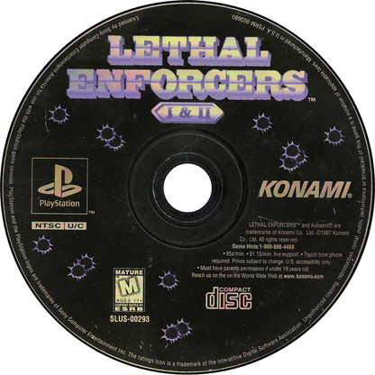 Lethal Enforcers 1 and 2 PlayStation 1 PS1 light gun shooter arcade style Konami game retro video game disc collection police action shooting game for PS1 console disc