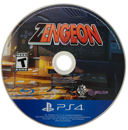 Zengeon for PlayStation 4, disc for an action role-playing video game with anime-style combat, hack-and-slash gameplay, dungeon crawling, and roguelite fantasy adventure