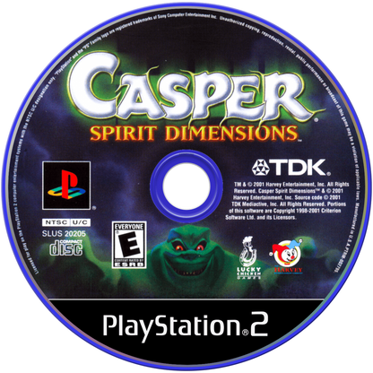 Casper Spirit Dimensions PS2 Sony PlayStation 2 platformer adventure game Casper the Friendly Ghost 3D platforming puzzle solving exploration kids family game spooky themed levels classic retro gaming PlayStation 2 software video game title disc