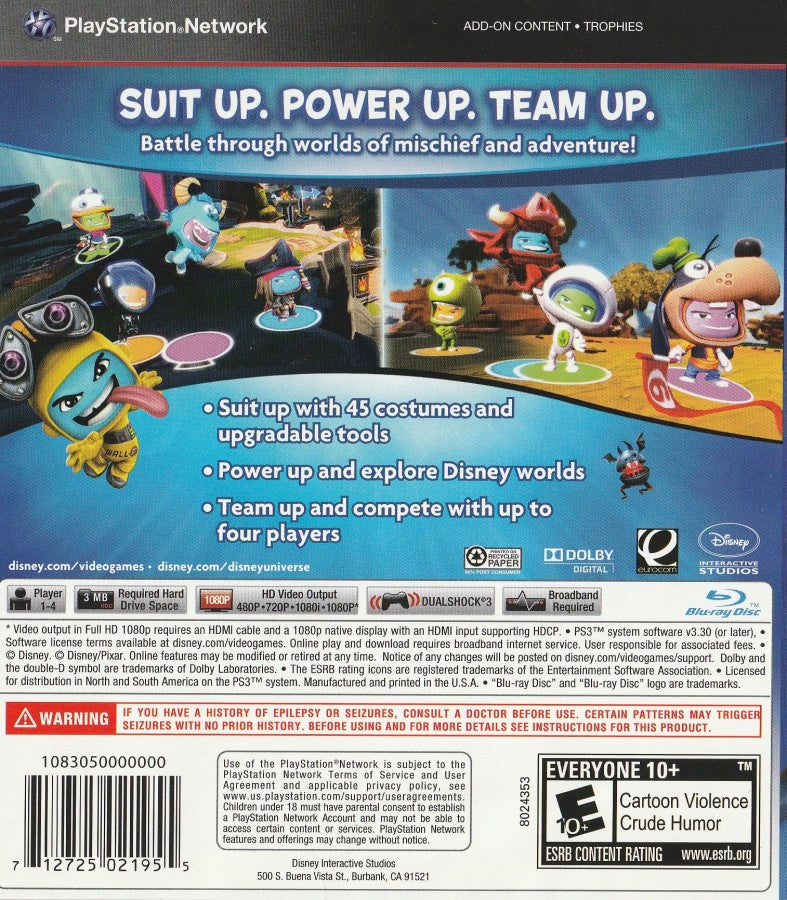 retro Disney Universe PlayStation 3 PS3 cover art collectible multiplayer action adventure Disney game authentic classic gaming gameplay rear art 