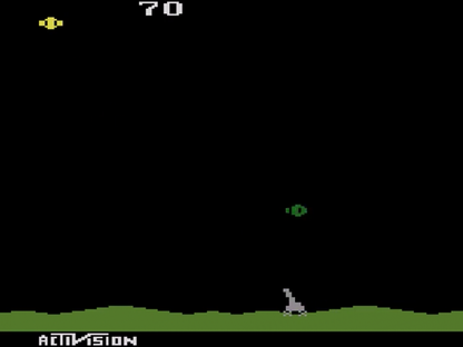 Laser Blast Atari 2600 inspired design featuring classic arcade space shooter aesthetic futuristic alien assault gameplay minimalist pixel graphics fast paced score chasing action vintage home console gaming nostalgia retro Atari presentation gameplay 
