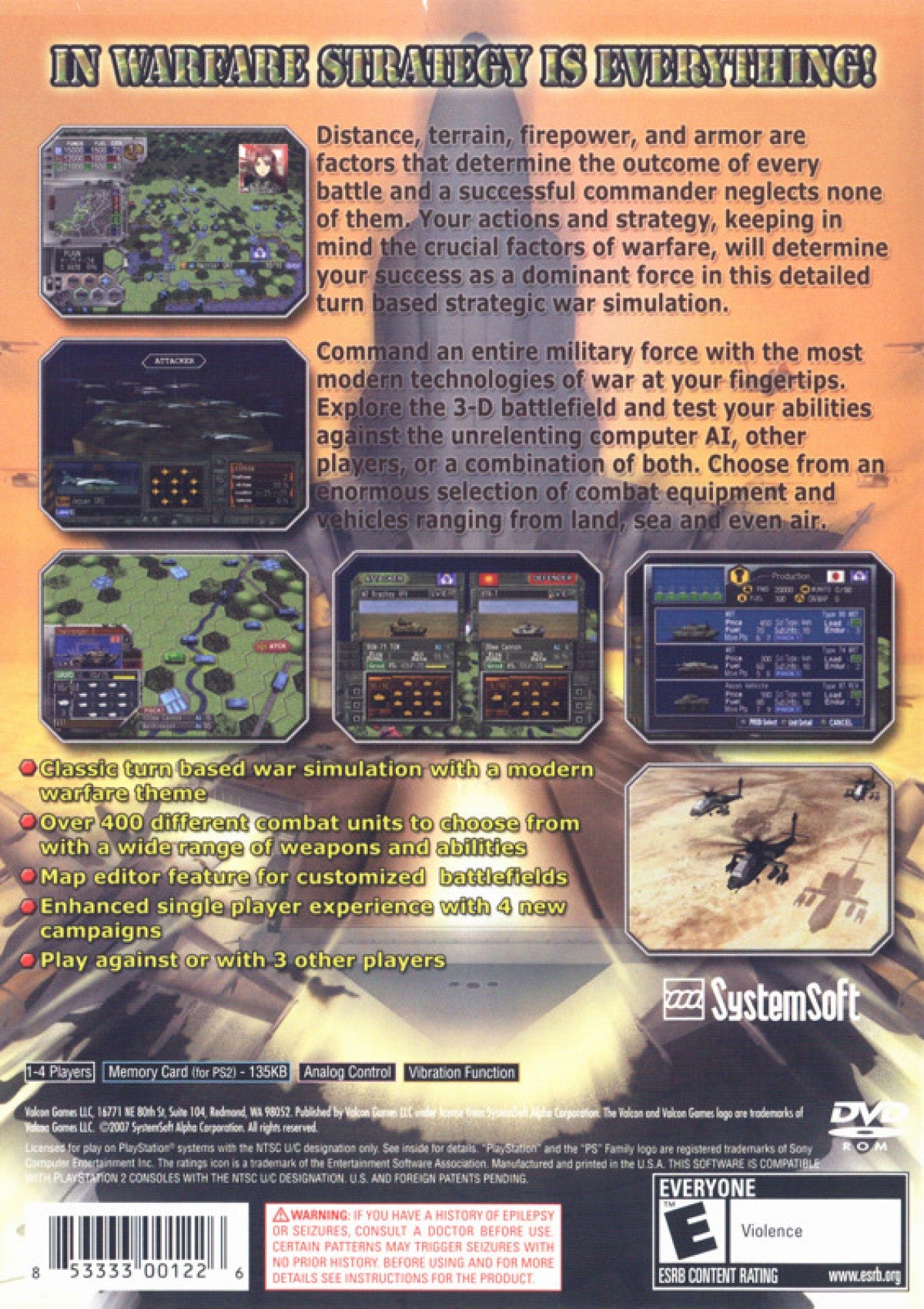 Dai Senryaku Exceed VII Modern Military Tactics PS2 Sony PlayStation 2 turn based strategy war game hex grid tactical combat modern military units tanks aircraft naval warfare deep strategy gameplay SystemSoft Alpha retro gaming PlayStation 2 software video game title back cover art
