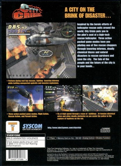 City Crisis PS2 PlayStation 2 helicopter rescue simulation action game retro video game back of case