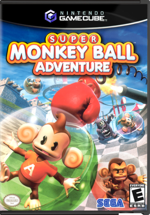 Super Monkey Ball Adventure cover art GameCube game featuring action platforming gameplay with rolling challenges and open-world exploration