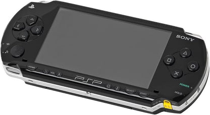 PSP 1000 console Sony PlayStation Portable original model handheld gaming system PSP 1000 fat model classic design UMD disc gaming WiFi multimedia device retro handheld gaming system Sony PSP hardware front tilt 