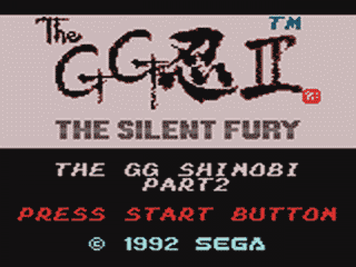 Shinobi II: the Silent Fury title screen for Sega Game Gear (GG) video game