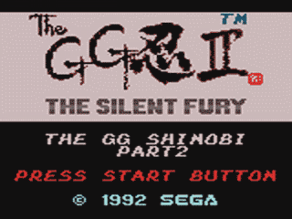 Shinobi II: the Silent Fury title screen for Sega Game Gear (GG) video game