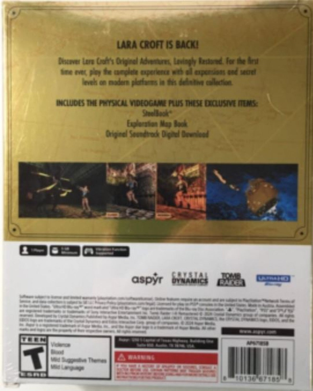 Tomb Raider I–III Remastered for PlayStation 5 with updated classic adventure collection features back cover