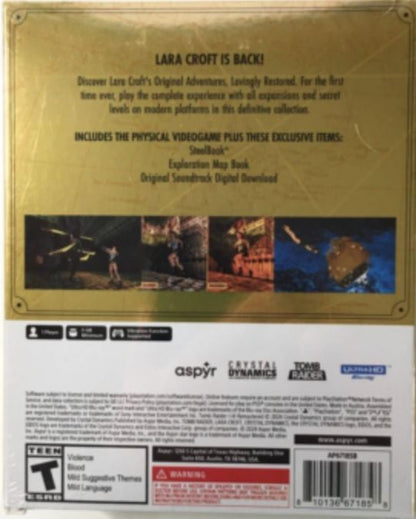 Tomb Raider I–III Remastered for PlayStation 5 with updated classic adventure collection features back cover