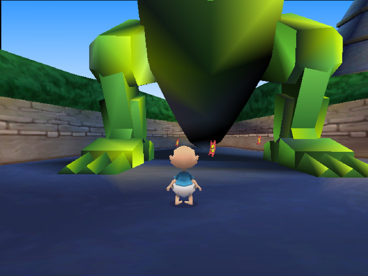 Rugrats in Paris The Movie cartridge for the Nintendo 64 featuring 3D platforming adventure gameplay with mini games as Tommy Chuckie and friends explore a colorful Paris theme park based on the animated movie gameplay 