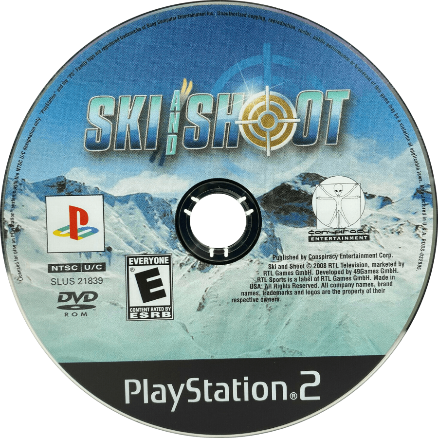 Ski and Shoot – PlayStation 2 (PS2) video game disc, winter sports shooting game