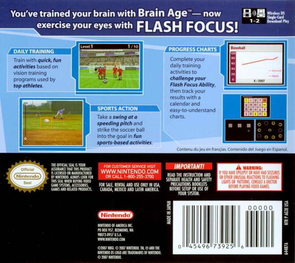 Flash Focus: Vision Training back of case for Nintendo DS (DS) eye exercise puzzle training video game