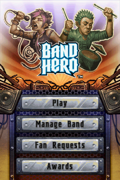 Band Hero Not For Resale Bundle Edition Nintendo DS game featuring rhythm music gameplay with popular rock and pop tracks title screen screenshot