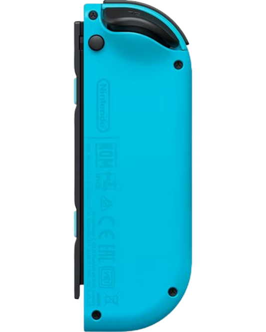 Joy-Con Neon Blue Official Left Only controller featuring wireless motion controls, HD rumble, and Nintendo Switch compatibility back face