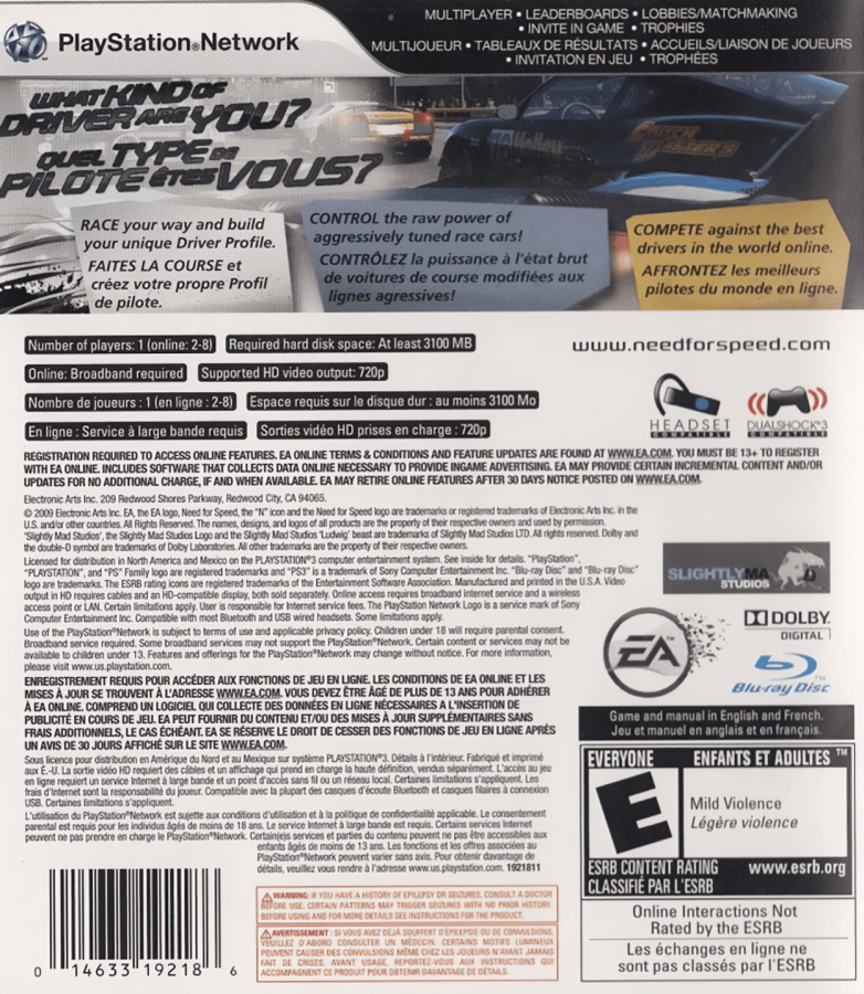 Need for Speed: Shift back cover art for PlayStation 3 (PS3) video game