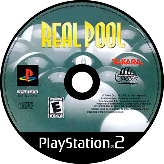 Real Pool – PlayStation 2 (PS2) video game disc, cue sports simulation game.