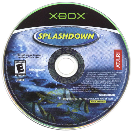 Splashdown Microsoft Xbox Original Xbox video game featuring jet ski racing gameplay high speed watercraft racing challenging courses stunt jumps wave physics competitive races extreme water sports action retro video game collection collectible gaming appeal disc