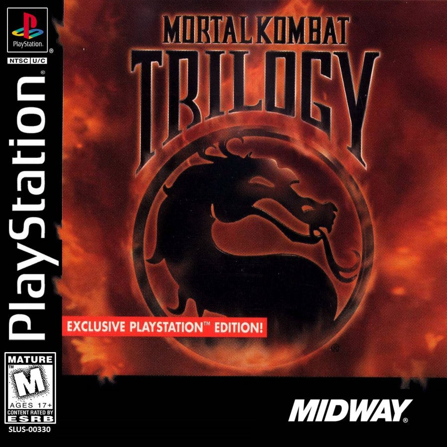 Mortal Kombat Trilogy PlayStation PS1 for fighting video game fans featuring classic Mortal Kombat characters brutal martial arts combat iconic fatalities special moves tournament battles multiple game modes intense one on one fights arcade action and classic Midway fighting gameplay collectible gaming appeal cover art