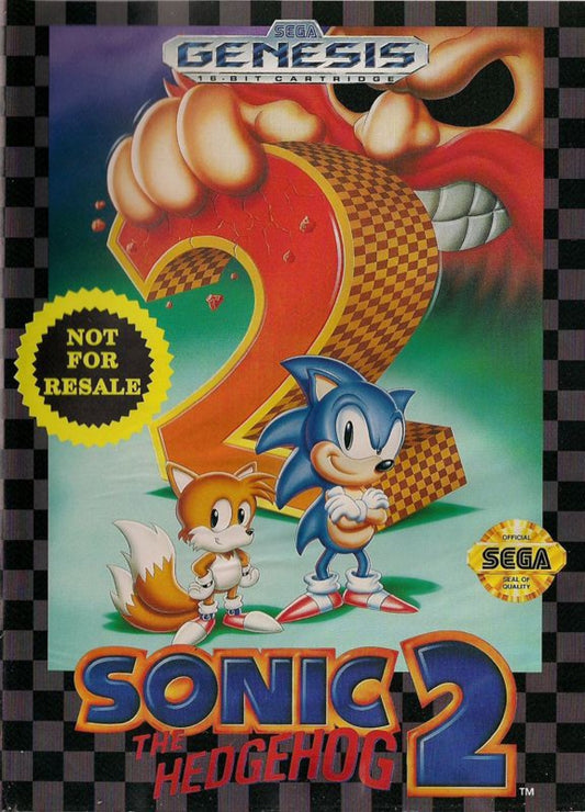 Sonic the Hedgehog 2 Not For Resale retro Sega Genesis video game featuring fast paced platform gameplay, multiplayer Sonic action, side scrolling adventure and classic Genesis entertainment - cover art
