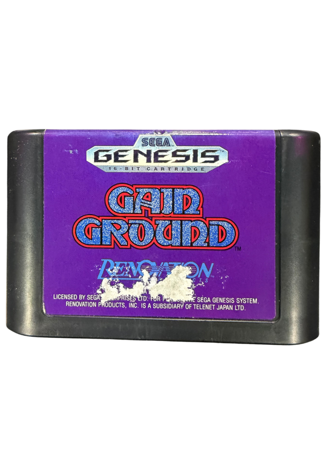 Gain Ground Sega Genesis GEN for arcade action strategy video game fans featuring tactical combat multiple playable warriors enemy battles challenging stages cooperative multiplayer strategic positioning and classic Sega arcade gameplay collectible retro Genesis gaming appeal front of cartridge